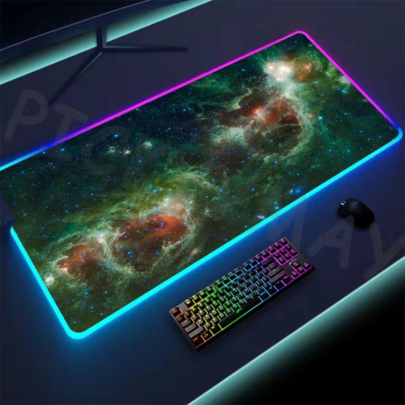 Universe RGB Gaming Mousepad Space Mouse Mats LED Large Gamer Mousepads XXL Keyboard Pads Luminous Desk Mat Mouse Pad Backlit