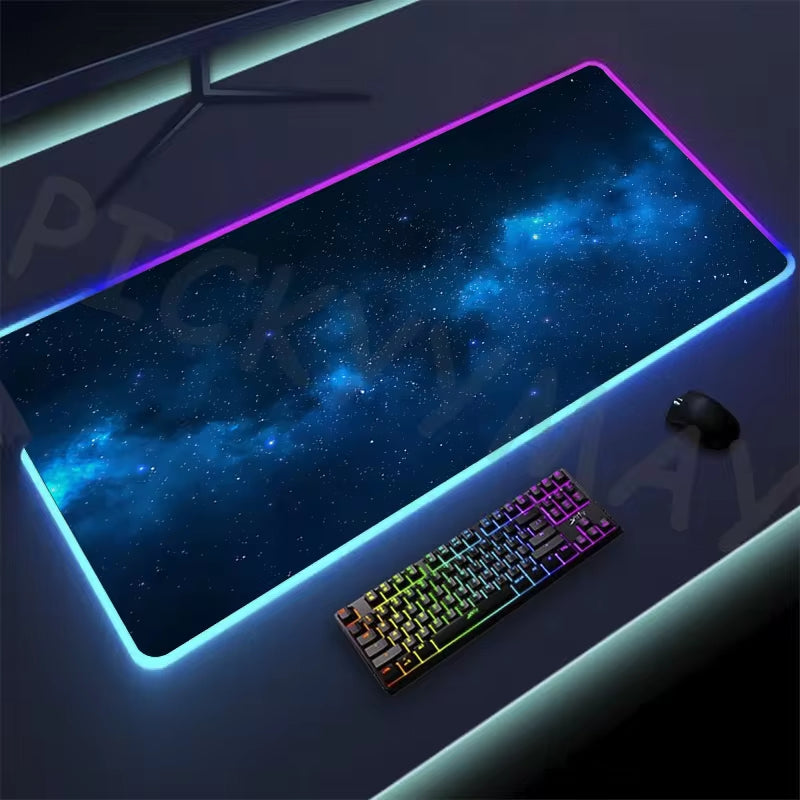 Universe RGB Gaming Mousepad Space Mouse Mats LED Large Gamer Mousepads XXL Keyboard Pads Luminous Desk Mat Mouse Pad Backlit