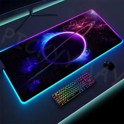 Universe RGB Gaming Mousepad Space Mouse Mats LED Large Gamer Mousepads XXL Keyboard Pads Luminous Desk Mat Mouse Pad Backlit